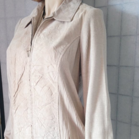 COLDWATER CREEK Beige Leather Zip Up Jacket Coat M - Picture 3 of 5